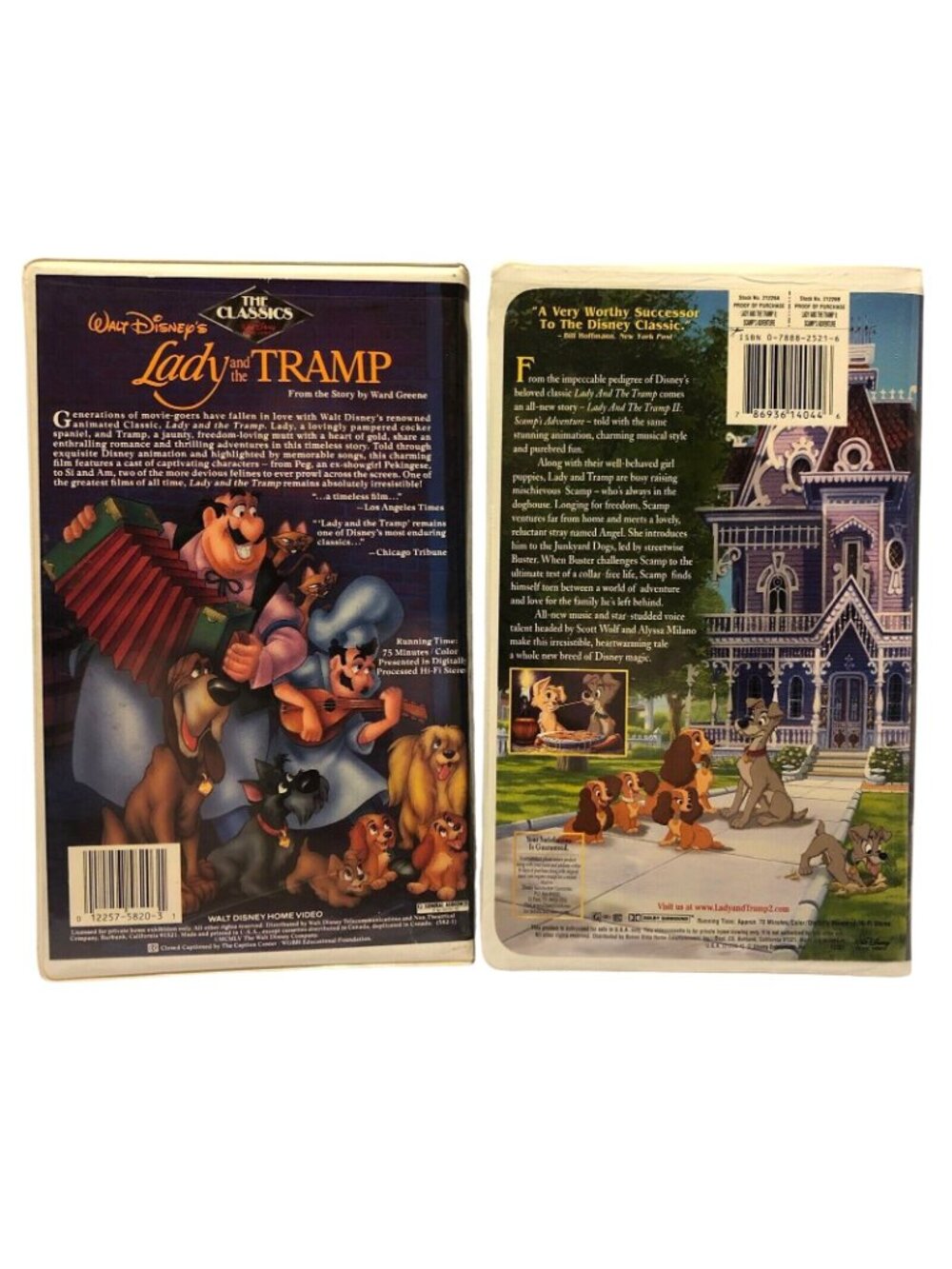 Lady And The Tramp & II Scamps Adventure Disney VHS Clamshell 2 Lot - Picture 2 of 7